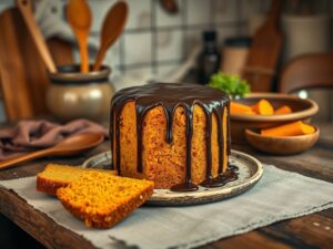 Bolo de Cenoura Tropical com Cobertura de Chocolate