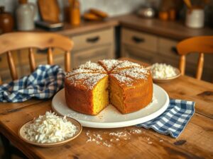 Bolo de Fubá Dourado com Toque de Coco