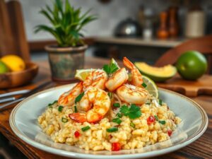 Risoto Tropical de Camarão com Coco