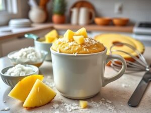 Bolo de Caneca Tropical com Coco e Abacaxi